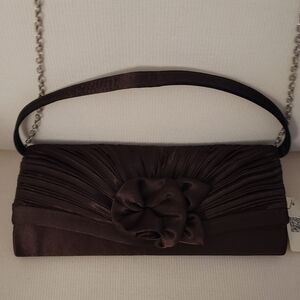 Elegant Brown Clutch with Detachable Chain Strap And Purse Handles.